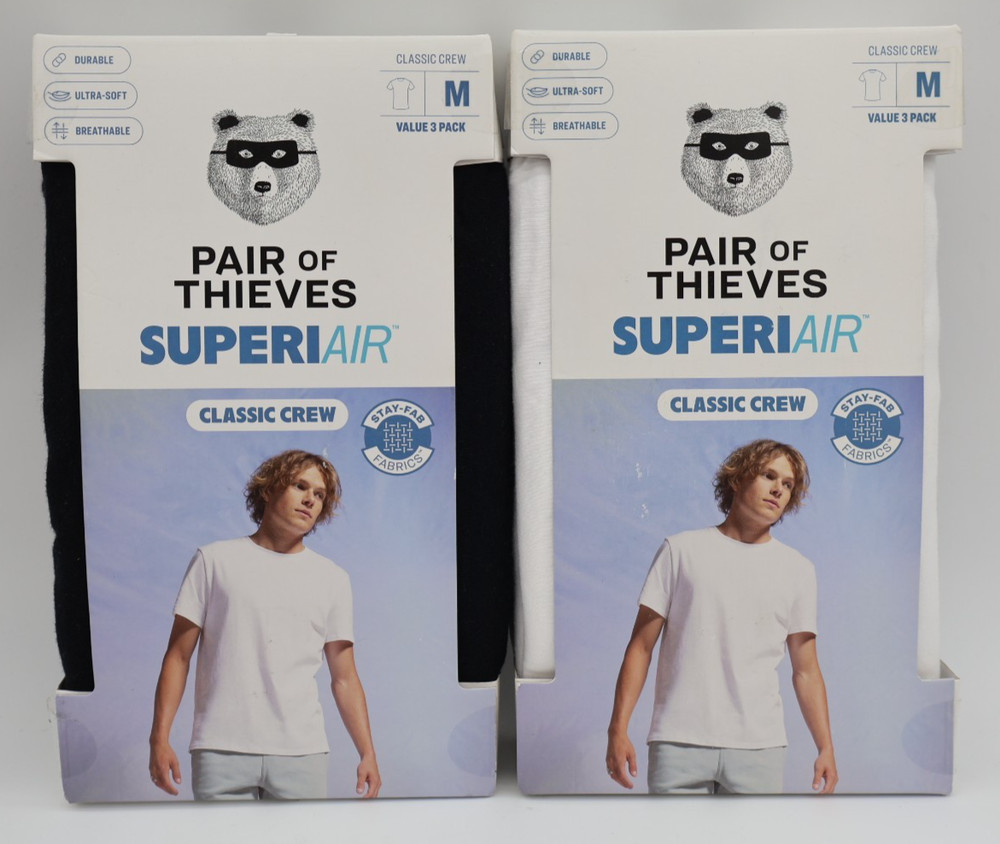 Pair Of Thieves Men’s 6pk SuperiAir Cotton Crew Neck Black & White Medium NWT