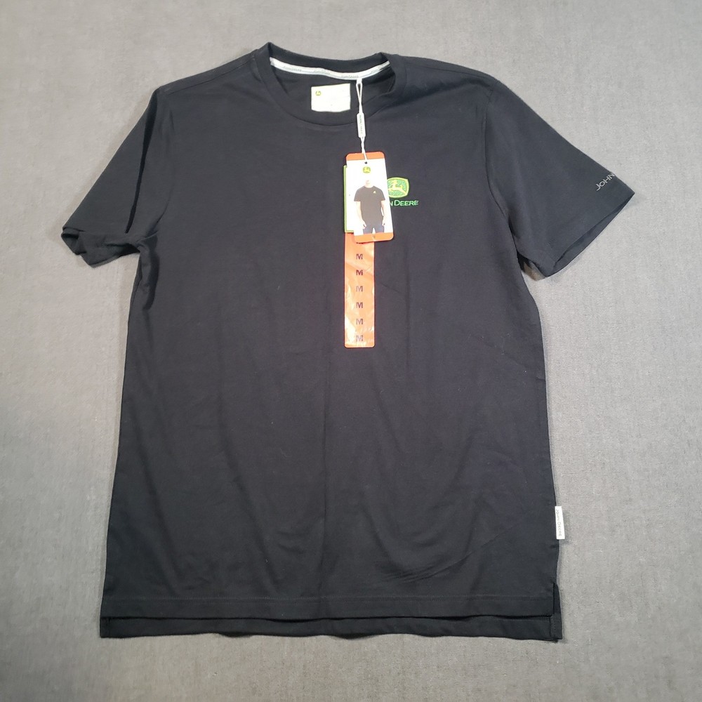 John Deere T-Shirt Mens Medium Black Embroidered Logo Short Sleeve Cotton Tee