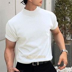 Mens Mock Turtleneck Short Sleeve Solid Color T-Shirts Basic Slim Fit Tees