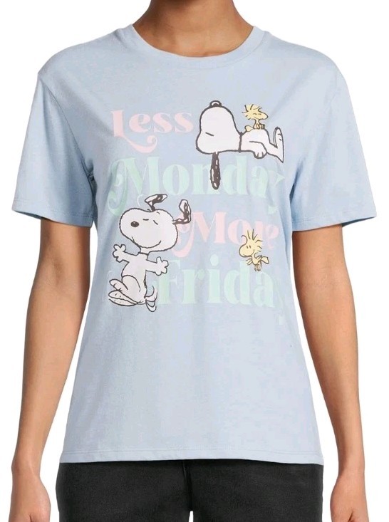 peanuts snoopy Women’s T-shirt Lees Monday More Friday Woodstock Blue MultiSizes