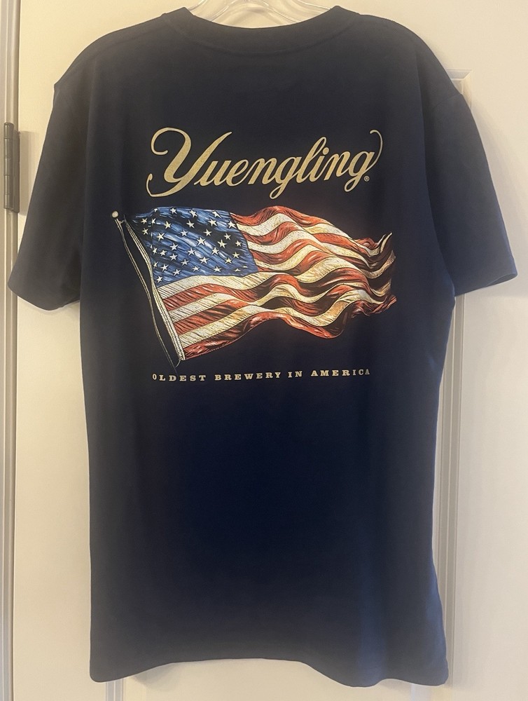 Yuengling Patriotic USA Flag Navy Blue Shirt Oldest Brewery America JedCo Med