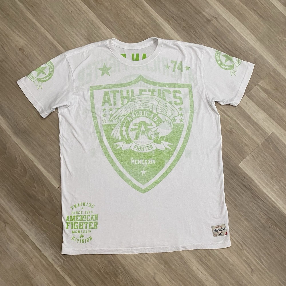 American Fighter Shirt Mens XXL White Lime Green Athletics Graphic Tee MMA