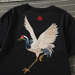 MFCT Japanese Streetwear Crane Embroidery Graphic Tees Men