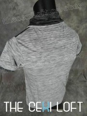 Mens Big Collar T-Shirt Grey Faux Leather Crest SLIM FIT Designer Short Sleeve