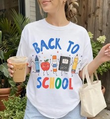 Back to School Teacher Graphic Tee Apple Pencil School Shirt