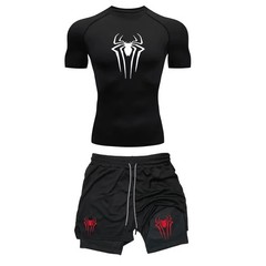 Mens Compression Set Gym Shirt Running Shorts Quick Dry Sportswear