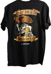Can’t Drink All Day Black Pirate Skull Tee T-Shirt SZ L Galveston Island