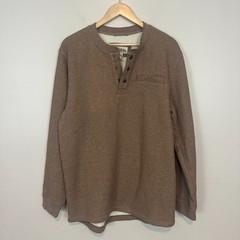 L.L. Bean Katahdin Iron Works Sherpa Waffle Fleece Henley Shirt Brown Mens LT
