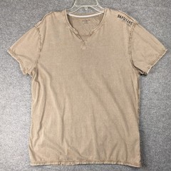 DKNY Jeans Split Neck T-Shirt XL beige/tan color with contrast stitch details