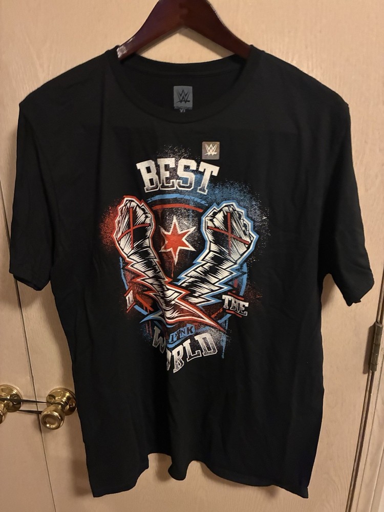 WWE CM Punk Chicago Flag Bolt Graphic T-Shirt Men’s XL Black NEW W/out Tag 2024