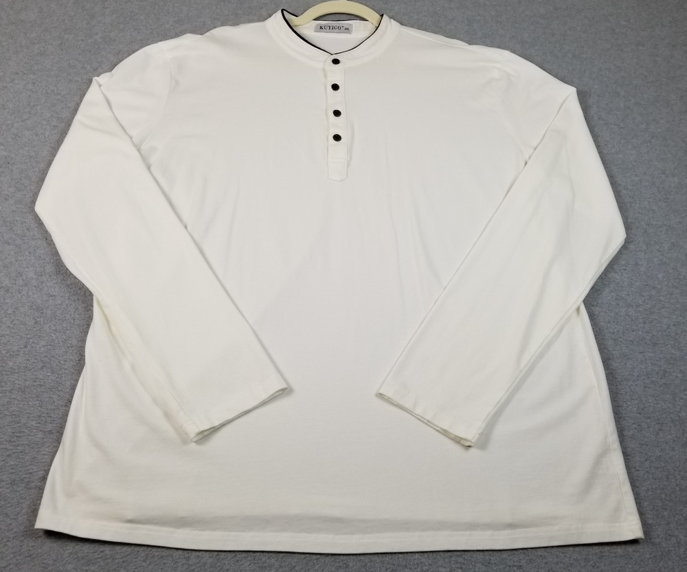 Kuyigo Henley Shirt Men’s 2XL XXL White Long Sleeves Band Collar Stretch Casual