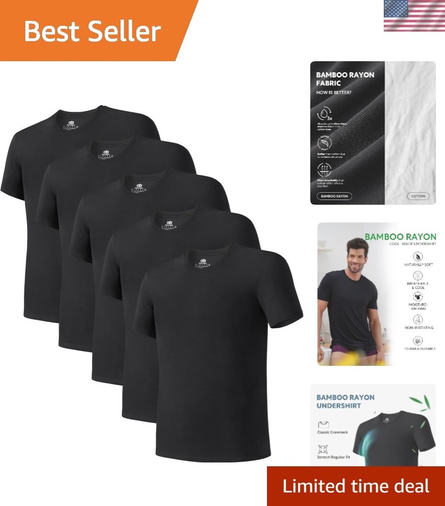Men’s Undershirt Bamboo Rayon Moisture-Wicking T-Shirts Stretch Crewneck/V-Ne…