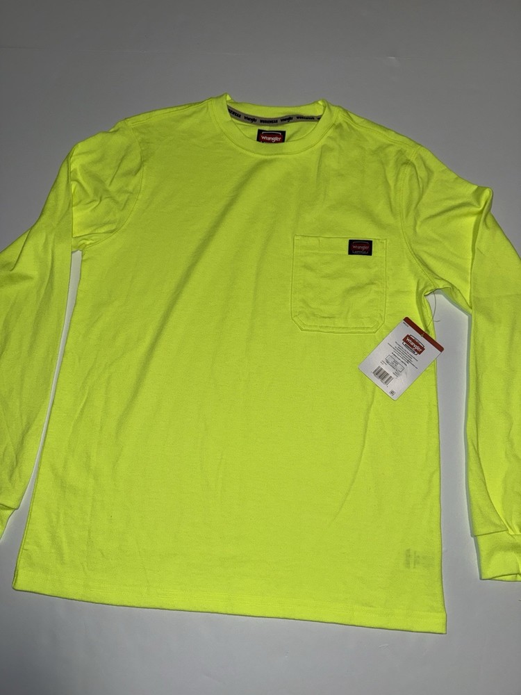 Wrangler Work Men Small Pocket Shirt Hi Vis Yellow Construction UPF Wicking NWT