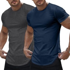 Mens Short Sleeve Athletic T Shirt Muscle Slim Fitted Crewneck Longline Tees …