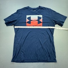 Under Armour T-Shirt Men’s Large Navy Blue Red Logo Graphic Loose Fit Athletic