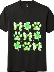 Lucky Clover Dog Paw Bow Unisex T-Shirt, St. Patrick’s Day Pet Lover Gift Tee