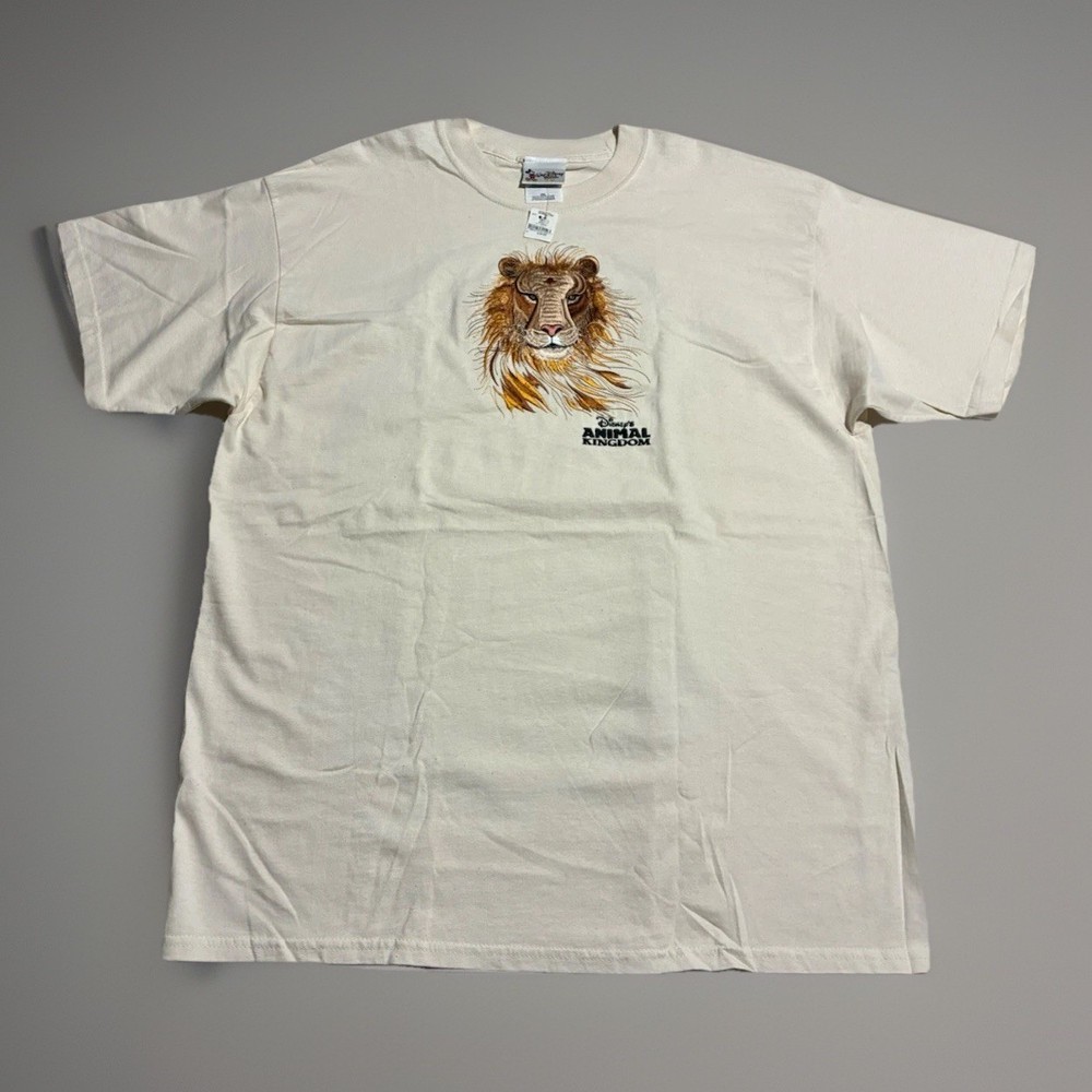 Disney Animal Kingdom Lion Embroidered T Shirt NWT XXL Beige