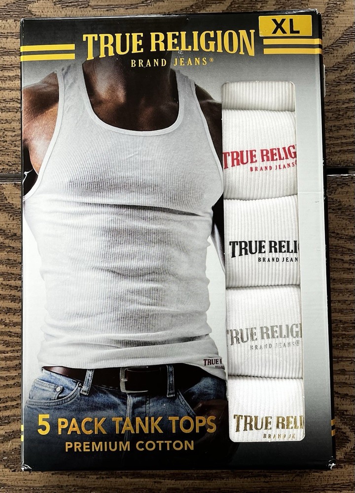 True Religion Mens 5 Pack Ribbed Tank Tops White XL ~BRAND NEW IN PACKAGE~