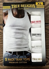 True Religion Mens 5 Pack Ribbed Tank Tops White XL ~BRAND NEW IN PACKAGE~