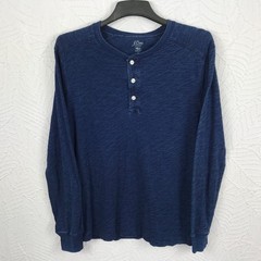 J Crew Mens Shirt Indigo Blue Henley Size L Knit Pullover Preppy Casual Classic