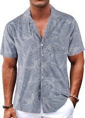 Men’s Hawaiian Shirt Tropical Floral Short Sleeve Button Down Casual Beachwear
