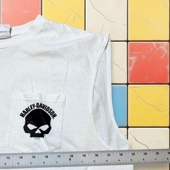VTG Y2K Skull Harley Davidson Shirt Biker Motorcycle White Grunge Tank Top SZ XL