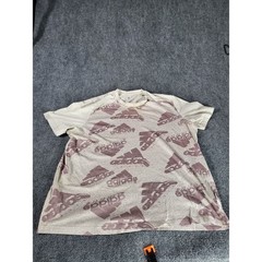 Adidas Brand Love Performance Tee XL Off White Burgundy Allover Multi Logo Shirt