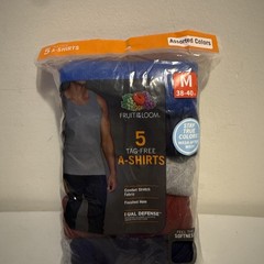 Fruit of the Loom Men’s Size M 38-40 Tag-Free A-Shirts 5 Pack Assorted Colors