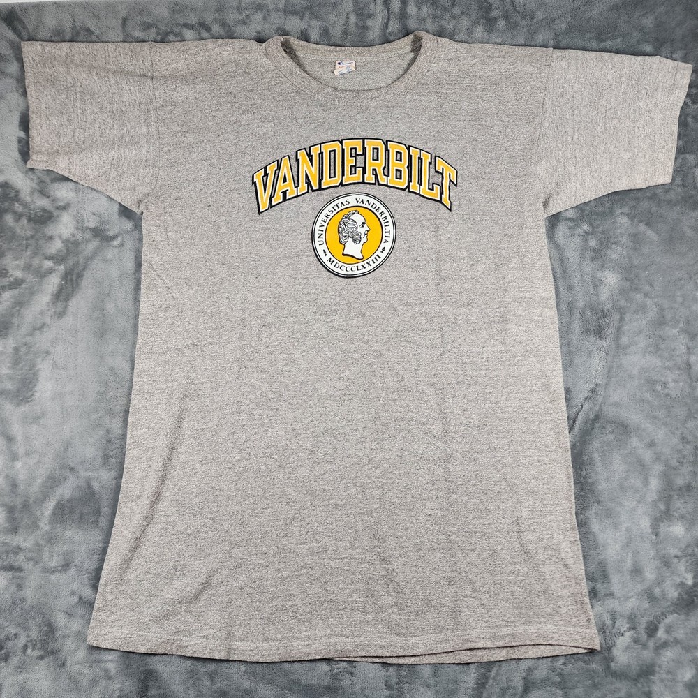 VINTAGE 80s Vanderbilt T-Shirt Mens XL Tall Tag XL Gray Champion Tee Made in USA