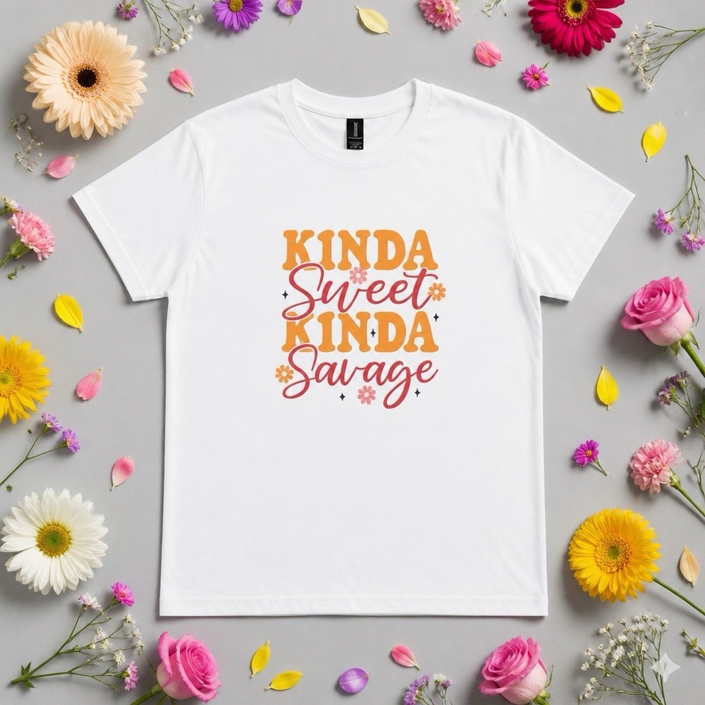 100% Heavy Duty White Cotton “Kinda Sweet Kinda Savage” T Shirt Size XL NWT