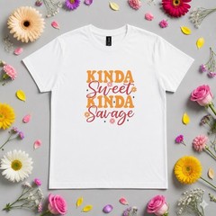100% Heavy Duty White Cotton “Kinda Sweet Kinda Savage” T Shirt Size XL NWT