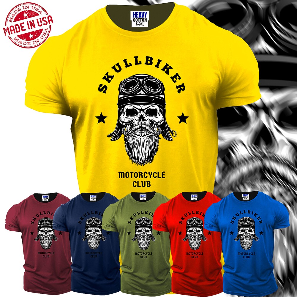 Skull Bikers Motorcycle Club Funny Men’s Short Sleeve T Shirt USA New Gift Tee