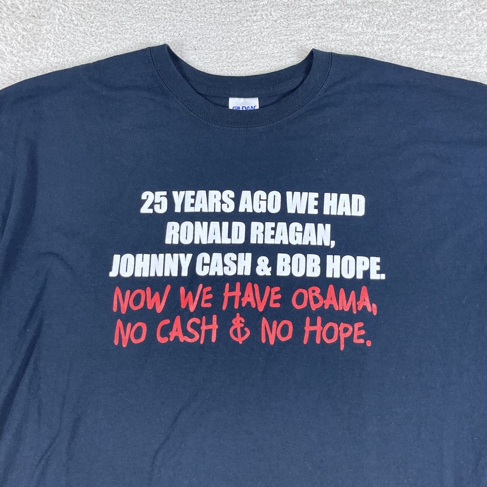 Vintage Anti Obama Political T-Shirt Mens XL Black Y2K Ronald Reagan Parody USA
