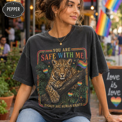 You Are Safe With Me Shirt LGBTQ Pride Leopard Graphic Tee