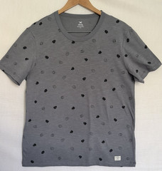 NWT Slim Fit Gray Leaf Print 100% Cotton Men T-Shirt Crew Neck Large Lightweight