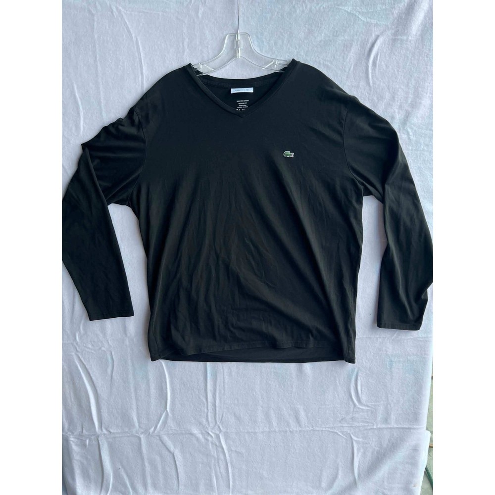 Lacoste Mens Black Pima Cotton V-Neck Long Sleeve T-Shirt Regular Fit XXL FR 7