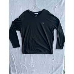 Lacoste Mens Black Pima Cotton V-Neck Long Sleeve T-Shirt Regular Fit XXL FR 7