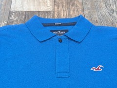 Mens Hollister Blue Epic Flex Stretch Short Sleeve Polo Shirt Size Large Blue 🩵