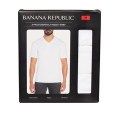 3-Pack Banana Republic Men’s V-Neck Tee, Cotton Stretch Tagless BLACK OR WHITE