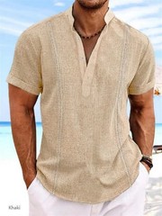 2024 New men’s Henry Collar solid color vintage cotton hemp webbing top Fashion