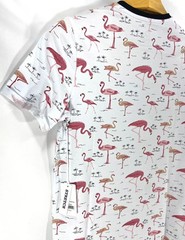 Men’s T-Shirt Free Planet Small Fun Flamingo Prints White Short Sleeve Stretch
