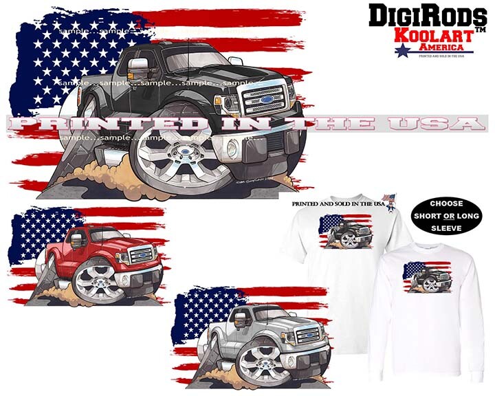 Ford F150 F 150 American Truck USA Flag DigiRods / Koolart Cartoon Car T Shirt