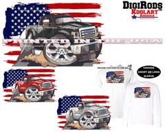 Ford F150 F 150 American Truck USA Flag DigiRods / Koolart Cartoon Car T Shirt