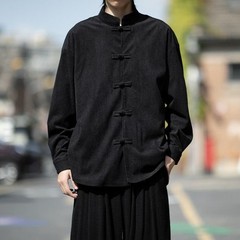 Retro Chinese Style Mens Corduroy Loose Casual Shirts Long Sleeve Coats Blouse
