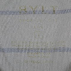 BYLT Shirt Mens Large White Striped Drop Cut S/S Lux Curved Hem Crewneck Tee