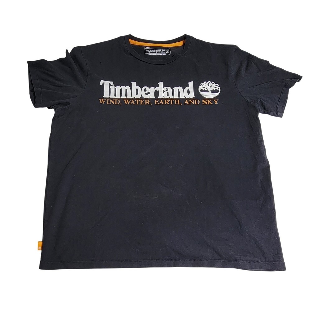 Timberland Mens XL Black Graphic T-Shirt Wind Water Earth and Sky Organic Cotton