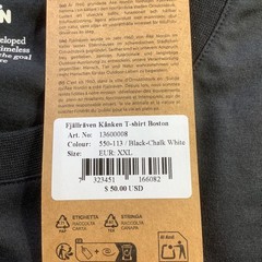 Fjallraven Kanken T-shirt Boston Black Organic Cotton Tee Unisex Size XXL NWT