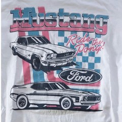 Mustang T-shirt Tee Luv Ford Cotton White Small Graphic Crew Neck
