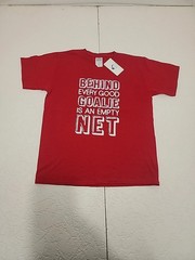 Gildan Ultra Cotton Youth Size L Red Hockey Goalie Graphic T-Shirt Behind Every