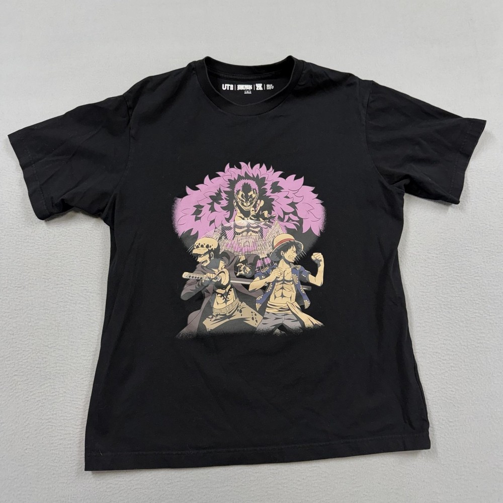 Uniqlo Shirt Mens Large Black One Piece Luffy Law Anime Graphic T-Shirt Tee